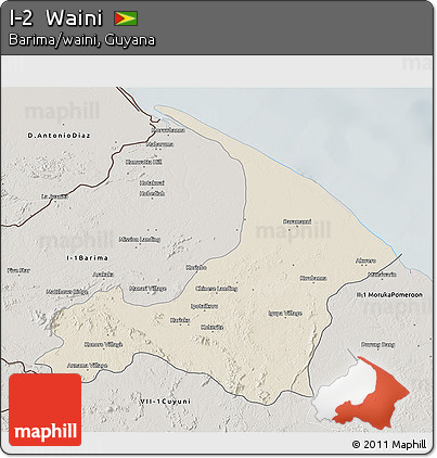 Shaded Relief 3D Map of I-2  Waini, semi-desaturated
