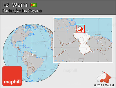 Gray Location Map of I-2  Waini, highlighted country, within the entire country