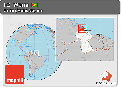 Gray Location Map of I-2  Waini, highlighted country, highlighted parent region, within the entire country