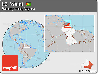Gray Location Map of I-2  Waini, highlighted country, highlighted parent region, within the entire country