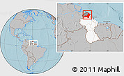 Gray Location Map of I-2  Waini, highlighted country, highlighted parent region, within the entire country, hill shading