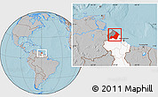 Gray Location Map of I-2  Waini, highlighted country, highlighted parent region, hill shading
