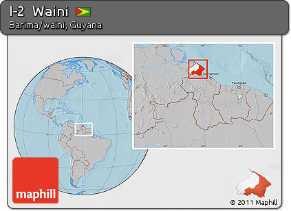 Gray Location Map of I-2  Waini, highlighted parent region, within the entire country, hill shading