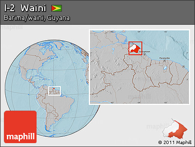 Gray Location Map of I-2  Waini, highlighted parent region, within the entire country, hill shading