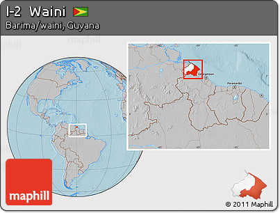 Gray Location Map of I-2  Waini, highlighted parent region, within the entire country, hill shading