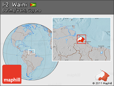 Gray Location Map of I-2  Waini, highlighted parent region, hill shading