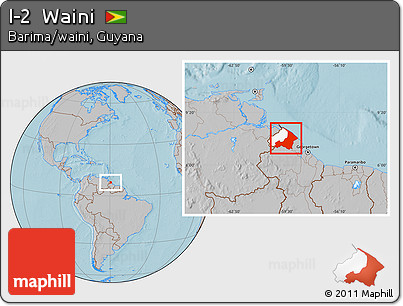 Gray Location Map of I-2  Waini, highlighted parent region, hill shading