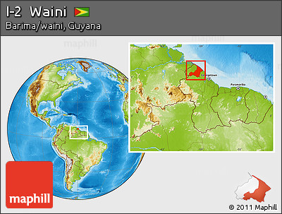 Physical Location Map of I-2  Waini, within the entire country