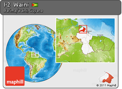Physical Location Map of I-2  Waini, highlighted country, within the entire country