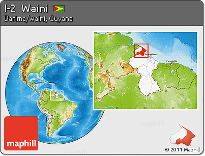 Physical Location Map of I-2  Waini, highlighted country, within the entire country