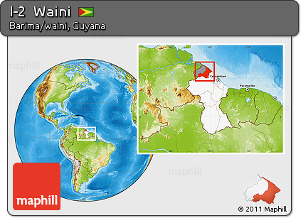 Physical Location Map of I-2  Waini, highlighted country, highlighted parent region, within the entire country