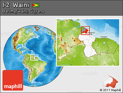 Physical Location Map of I-2  Waini, highlighted country, highlighted parent region, within the entire country