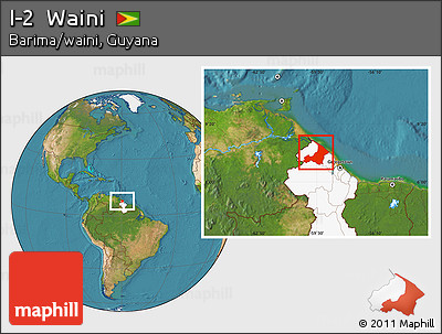 Satellite Location Map of I-2  Waini, highlighted country