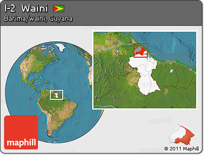Satellite Location Map of I-2  Waini, highlighted country, highlighted parent region, within the entire country
