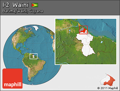 Satellite Location Map of I-2  Waini, highlighted country, highlighted parent region, within the entire country