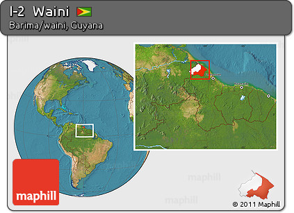 Satellite Location Map of I-2  Waini, highlighted parent region, within the entire country