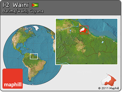 Satellite Location Map of I-2  Waini, highlighted parent region, within the entire country
