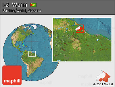 Satellite Location Map of I-2  Waini, highlighted parent region, within the entire country
