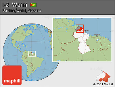 Savanna Style Location Map of I-2  Waini, highlighted country, highlighted parent region, within the entire country