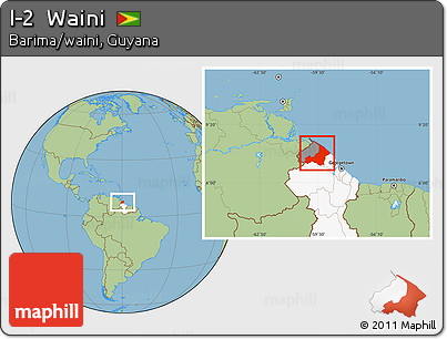 Savanna Style Location Map of I-2  Waini, highlighted country, highlighted parent region
