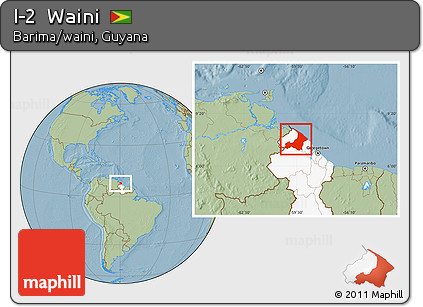 Savanna Style Location Map of I-2  Waini, highlighted country, hill shading
