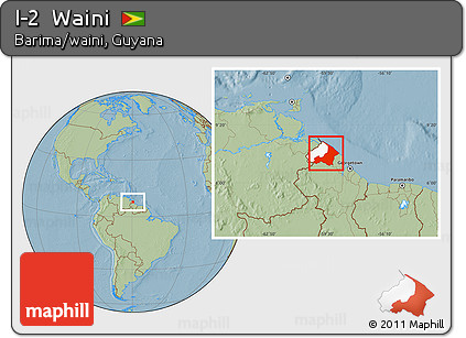 Savanna Style Location Map of I-2  Waini, highlighted parent region, hill shading