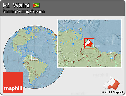 Savanna Style Location Map of I-2  Waini, highlighted parent region, hill shading