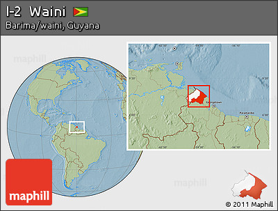 Savanna Style Location Map of I-2  Waini, highlighted parent region, hill shading