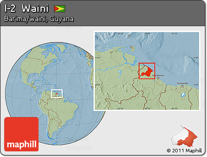 Savanna Style Location Map of I-2  Waini, hill shading
