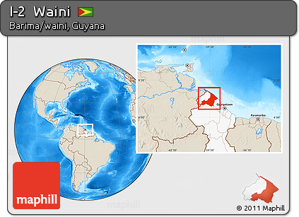 Shaded Relief Location Map of I-2  Waini, highlighted country