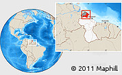 Shaded Relief Location Map of I-2  Waini, highlighted country, highlighted parent region, within the entire country
