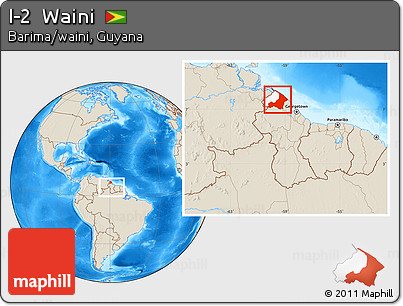 Shaded Relief Location Map of I-2  Waini, highlighted parent region, within the entire country