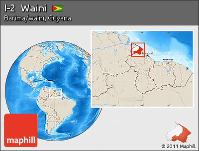 Shaded Relief Location Map of I-2  Waini, highlighted parent region, within the entire country