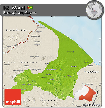 Physical Map of I-2  Waini, shaded relief outside
