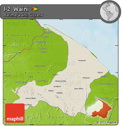 Shaded Relief Map of I-2  Waini, physical outside