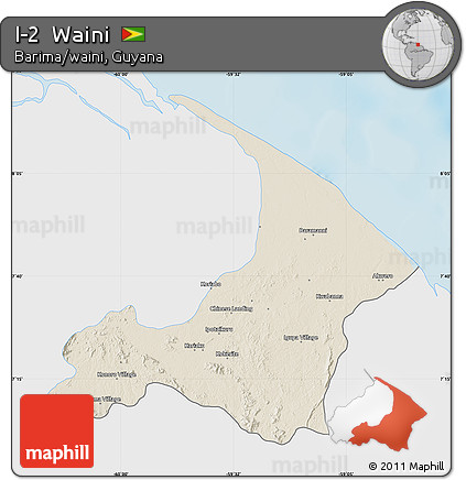 Shaded Relief Map of I-2  Waini, single color outside