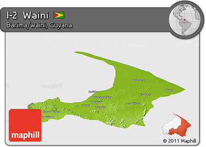 Physical Panoramic Map of I-2  Waini, cropped outside
