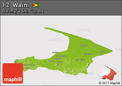 Physical Panoramic Map of I-2  Waini, cropped outside