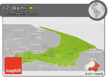 Physical Panoramic Map of I-2  Waini, lighten, desaturated
