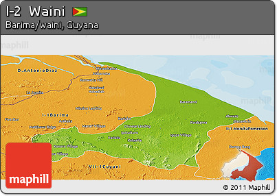 Physical Panoramic Map of I-2  Waini, political outside