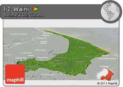 Satellite Panoramic Map of I-2  Waini, lighten, semi-desaturated