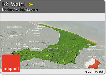 Satellite Panoramic Map of I-2  Waini, lighten, semi-desaturated
