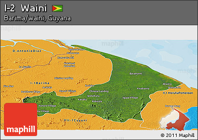 Satellite Panoramic Map of I-2  Waini, political outside