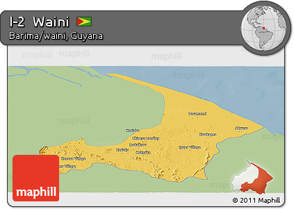 Savanna Style Panoramic Map of I-2  Waini, single color outside