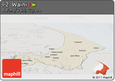Shaded Relief Panoramic Map of I-2  Waini, lighten, semi-desaturated