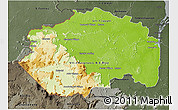 Physical 3D Map of Cuyuni/mazaruni, darken, semi-desaturated