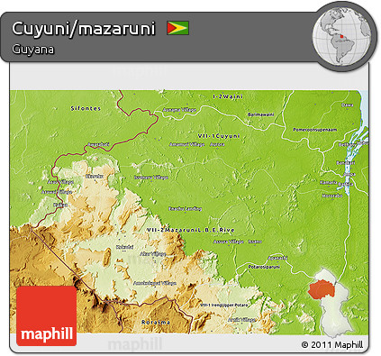 Physical 3D Map of Cuyuni/mazaruni