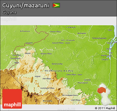 Physical 3D Map of Cuyuni/mazaruni