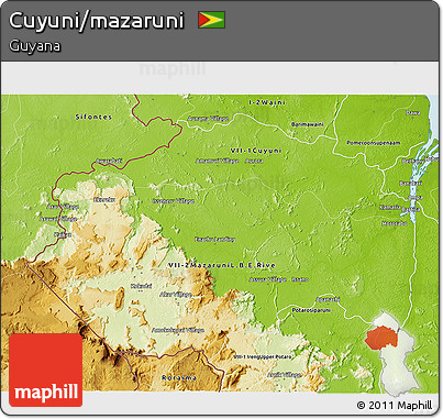 Physical 3D Map of Cuyuni/mazaruni
