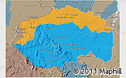 Political 3D Map of Cuyuni/mazaruni, semi-desaturated